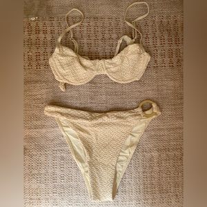 Monday Swimwear White Crochet Swim Suit Set (High Waisted)